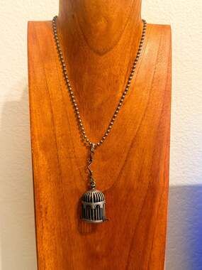 Vintage Oxidized Silver-Tone 1/2 Birdcage Pendant Necklace